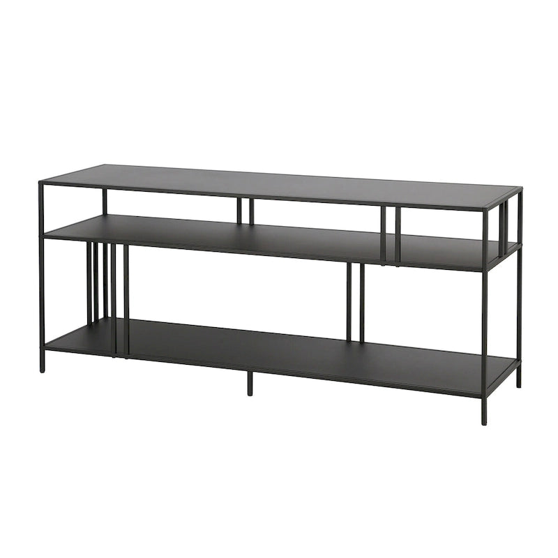 Industrial Steel Two-Tier TV Stand with Tempered Glass Shelves