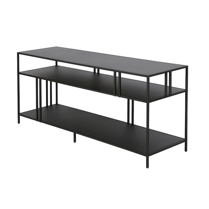 Industrial Steel Two-Tier TV Stand with Tempered Glass Shelves