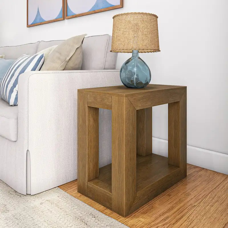 Modern Rectangular Solid Pine Side Table with Shelf - 25"L