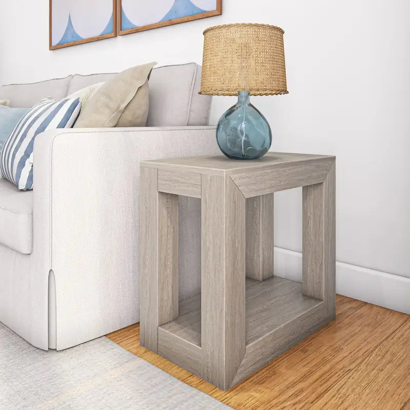 Modern Rectangular Solid Pine Side Table with Shelf - 25"L