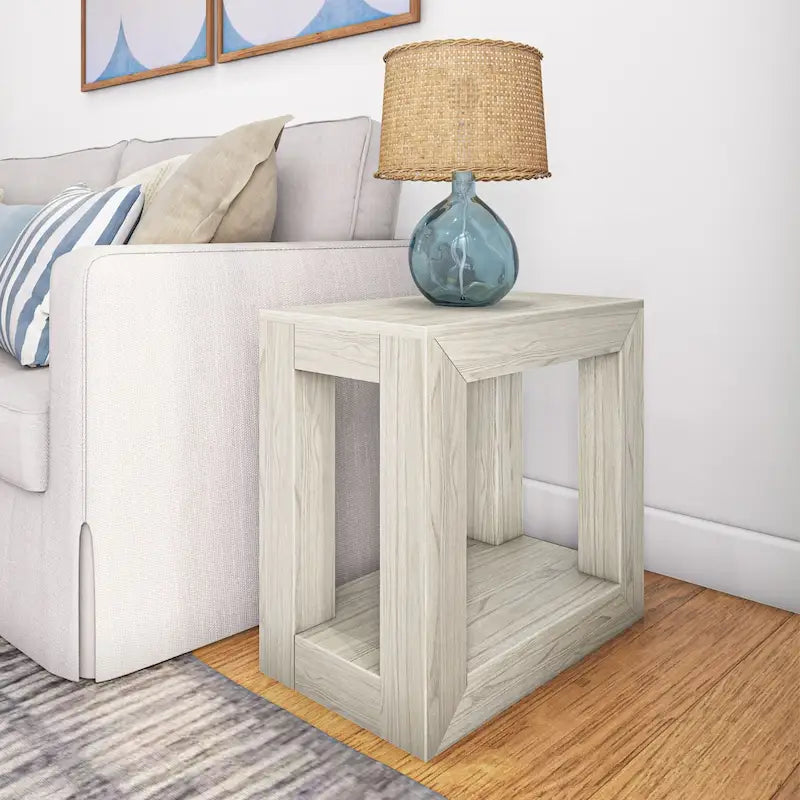 Modern Rectangular Solid Pine Side Table with Shelf - 25"L