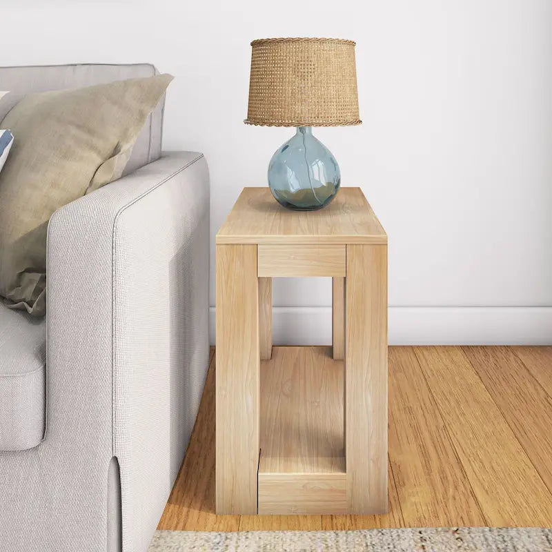 Modern Rectangular Solid Pine Side Table with Shelf - 25"L