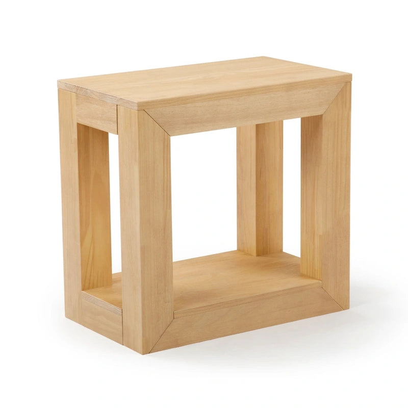 Modern Rectangular Solid Pine Side Table with Shelf - 25"L
