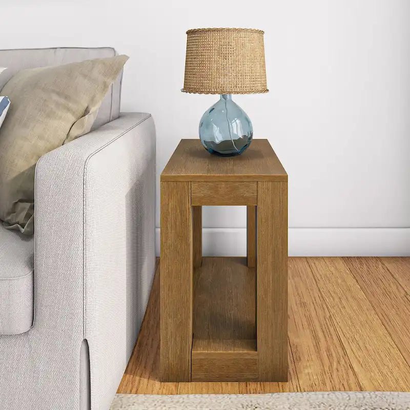 Modern Rectangular Solid Pine Side Table with Shelf - 25"L