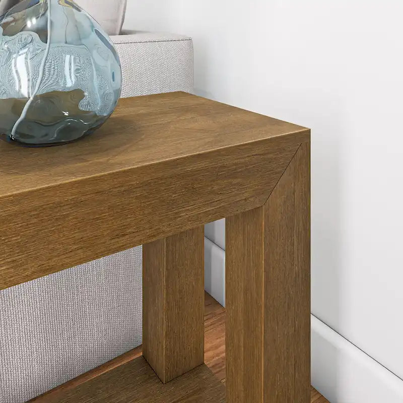 Modern Rectangular Solid Pine Side Table with Shelf - 25"L