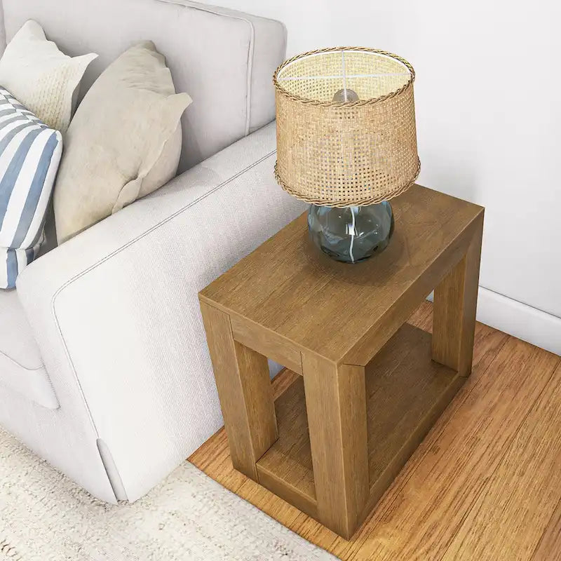 Modern Rectangular Solid Pine Side Table with Shelf - 25"L