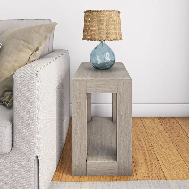 Modern Rectangular Solid Pine Side Table with Shelf - 25"L