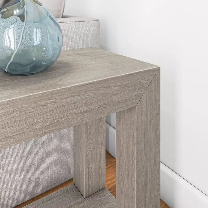 Modern Rectangular Solid Pine Side Table with Shelf - 25"L