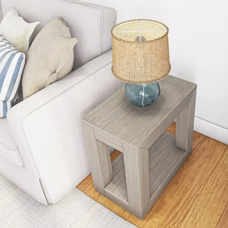 Modern Rectangular Solid Pine Side Table with Shelf - 25"L