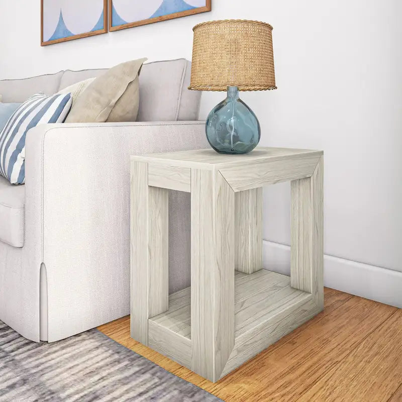 Modern Rectangular Solid Pine Side Table with Shelf - 25"L