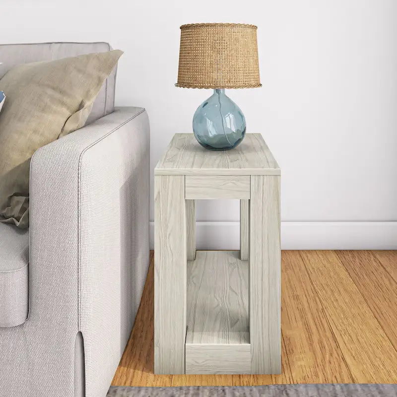 Modern Rectangular Solid Pine Side Table with Shelf - 25"L