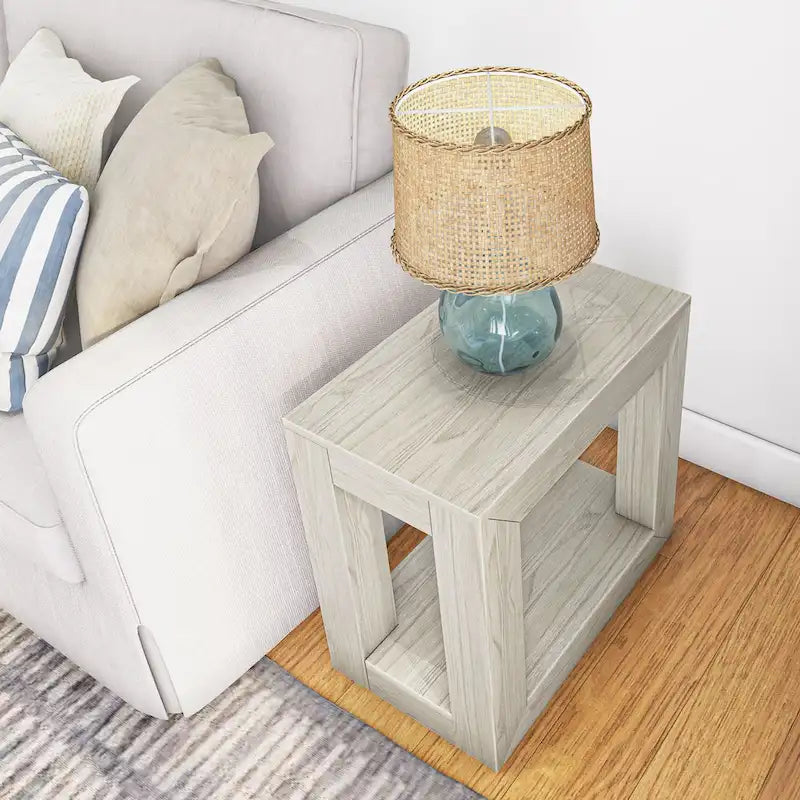 Modern Rectangular Solid Pine Side Table with Shelf - 25"L