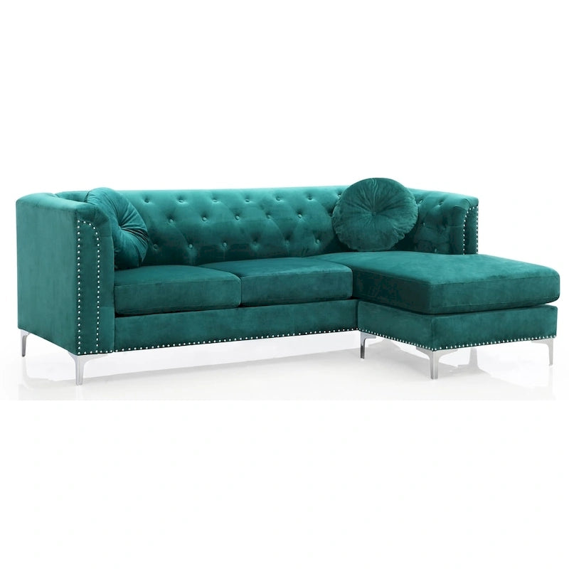 Pompano Velvet Button Tufted Sofa with Chaise