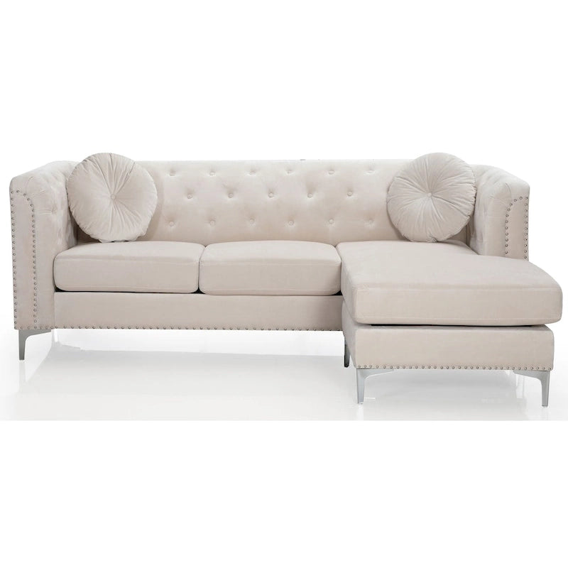 Pompano Velvet Button Tufted Sofa with Chaise