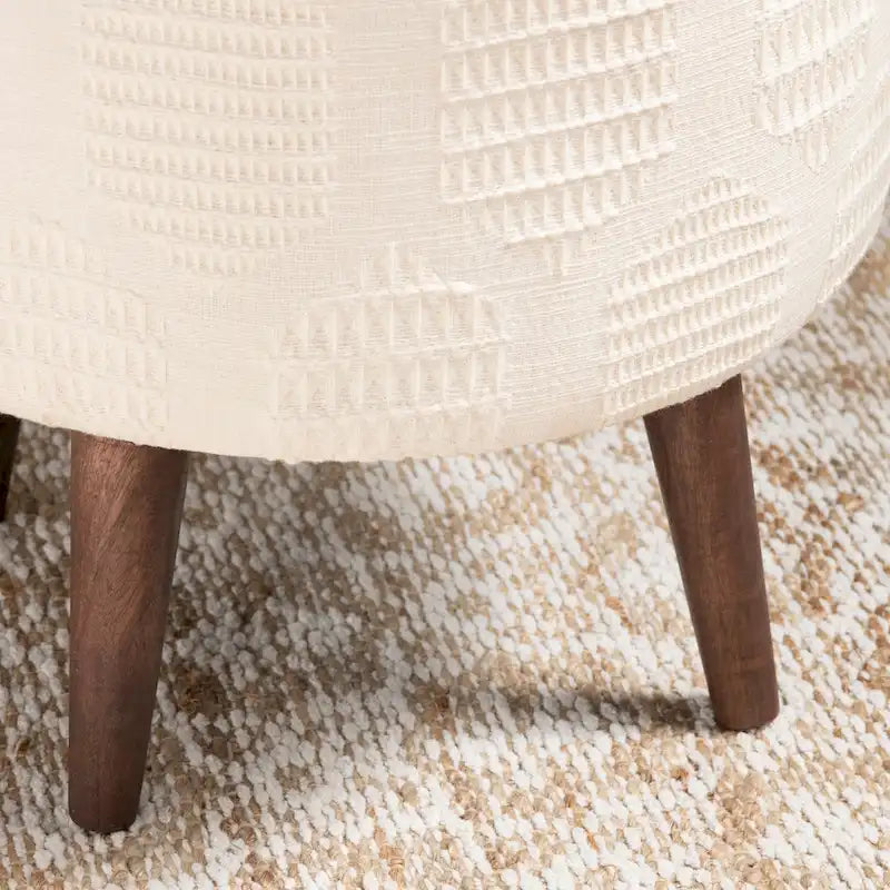 Cream Round Cotton Upholstered Stool