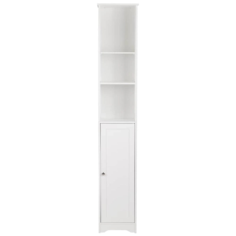White MDF Bathroom Storage Cabinet with 1 Door and 5 Shelves