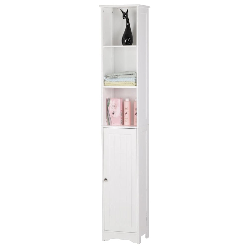 White MDF Bathroom Storage Cabinet with 1 Door and 5 Shelves