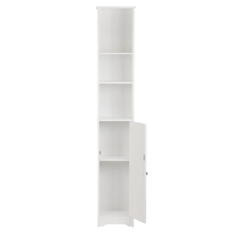 White MDF Bathroom Storage Cabinet with 1 Door and 5 Shelves