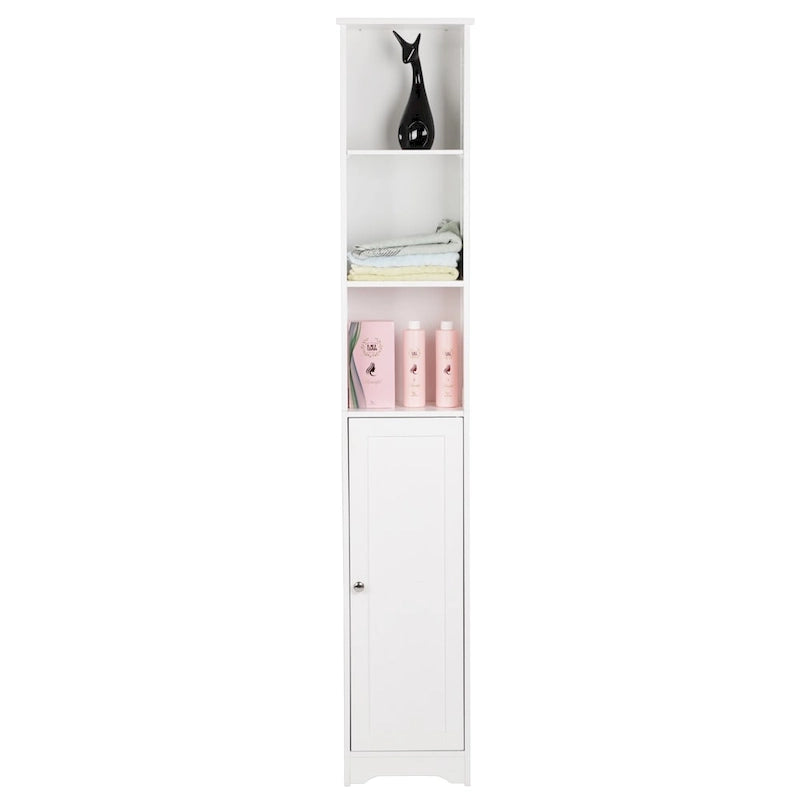 White MDF Bathroom Storage Cabinet with 1 Door and 5 Shelves