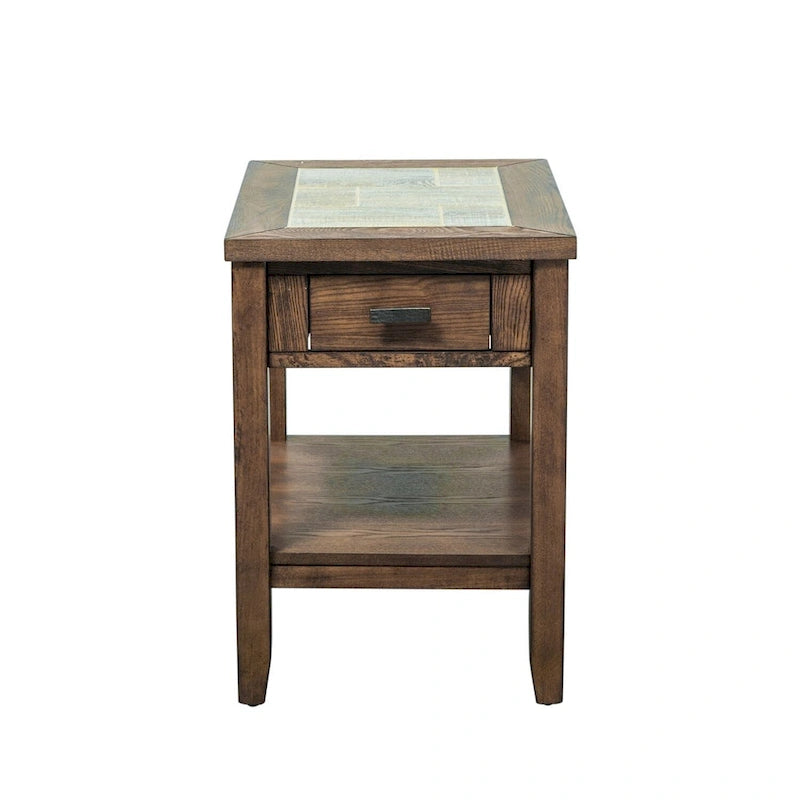 Tobacco Chair Side Table with Ceramic Tile Top and Drawer