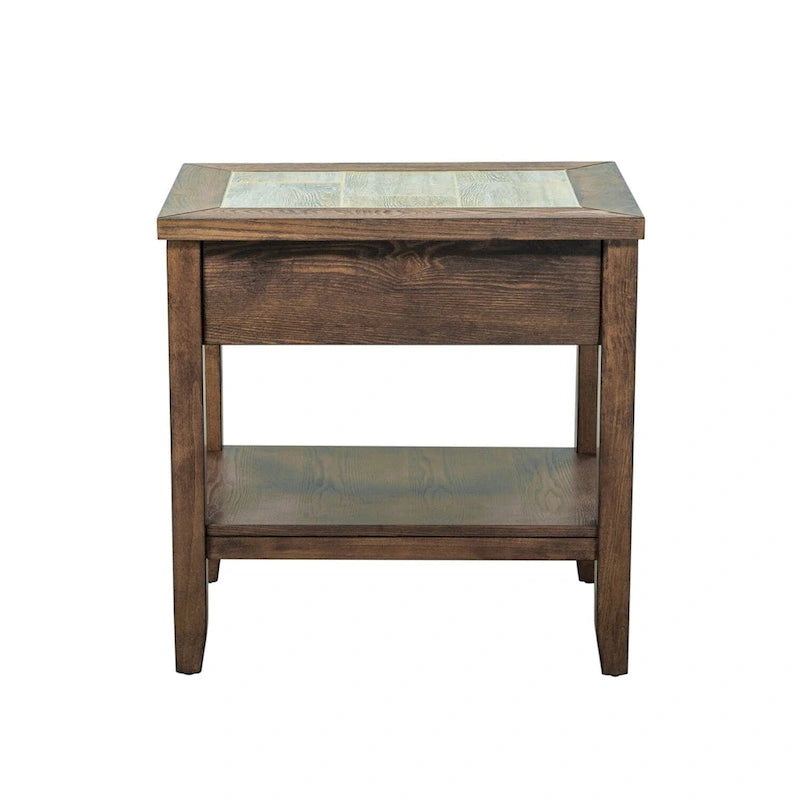 Tobacco Chair Side Table with Ceramic Tile Top and Drawer