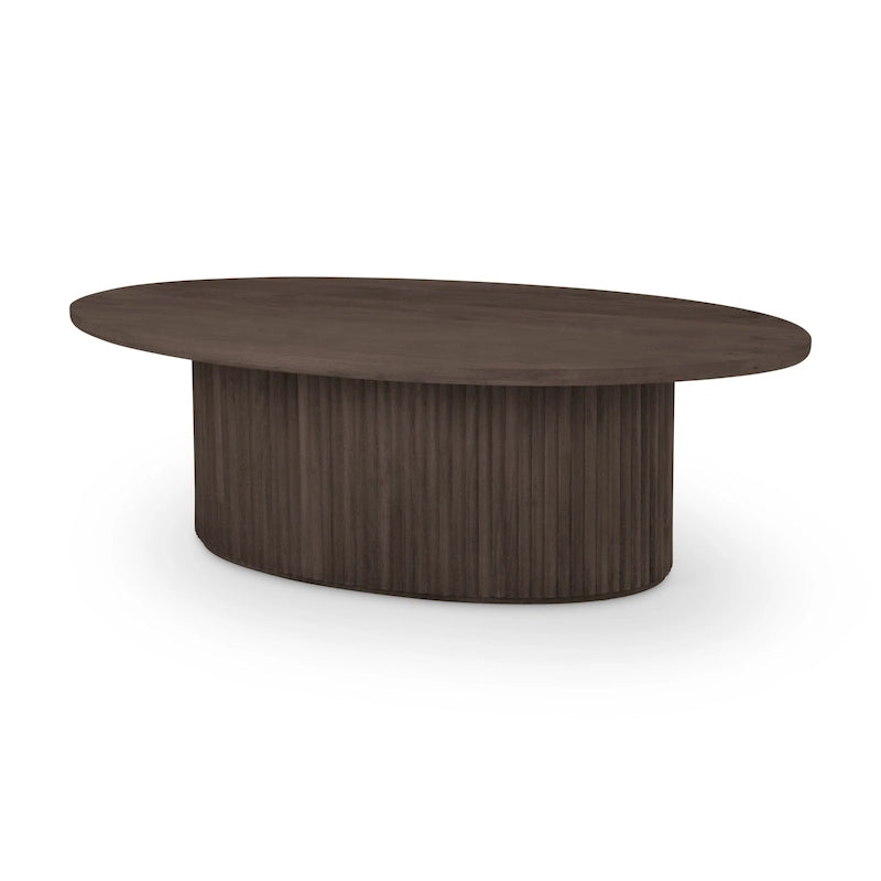 48"L x 28"W x 15"H Dark Brown Oval Fluted Mango Wood Coffee Table with Lift Top