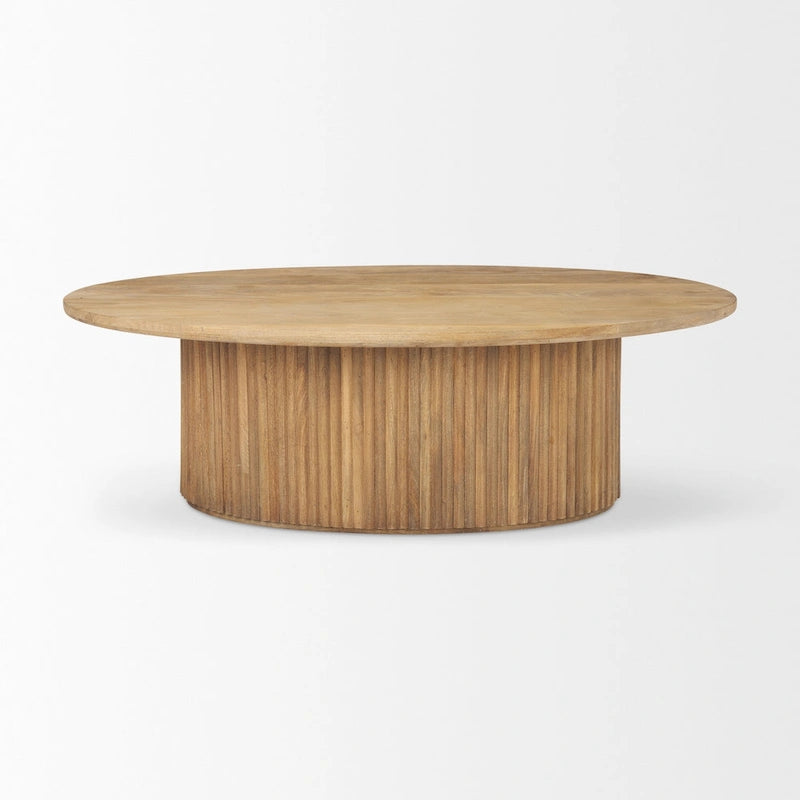 48"L x 28"W x 15"H Dark Brown Oval Fluted Mango Wood Coffee Table with Lift Top