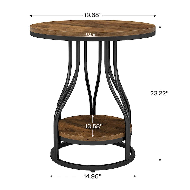 Round Side Table White Gold End Table 2-Tier End Table Modern Bedside Table Small Side Table with Storage for Living Room