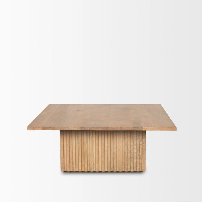 June Light Brown Solid Wood Fluted Square Coffee Table