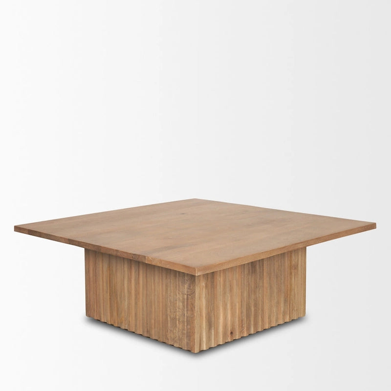 June Light Brown Solid Wood Fluted Square Coffee Table
