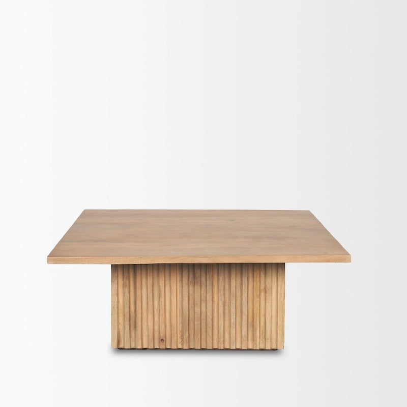 June Light Brown Solid Wood Fluted Square Coffee Table