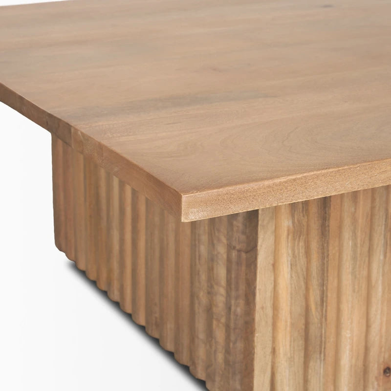 June Light Brown Solid Wood Fluted Square Coffee Table