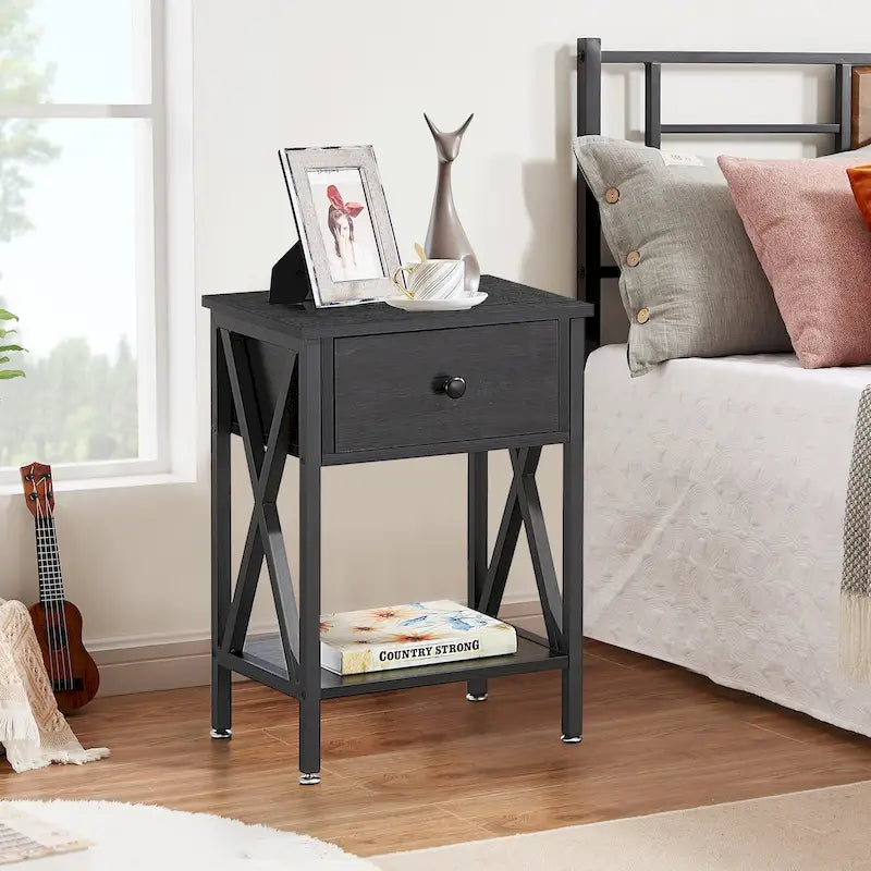 Mid Century Modern Nightstand Side Table with Storage Shelf - 15.8x11.8x21.7
