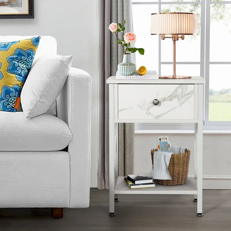 Mid Century Modern Nightstand Side Table with Storage Shelf - 15.8x11.8x21.7