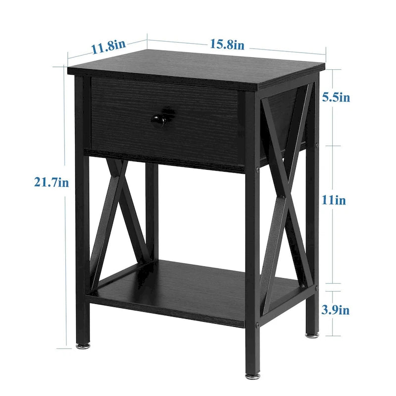 Mid Century Modern Nightstand Side Table with Storage Shelf - 15.8x11.8x21.7