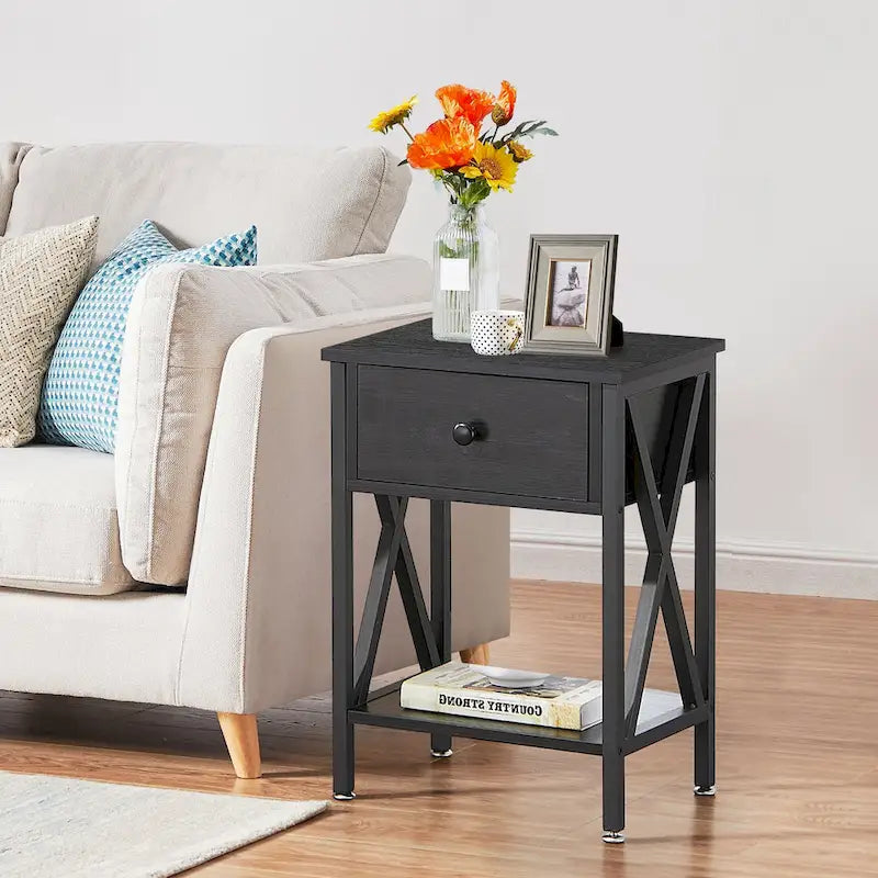 Mid Century Modern Nightstand Side Table with Storage Shelf - 15.8x11.8x21.7