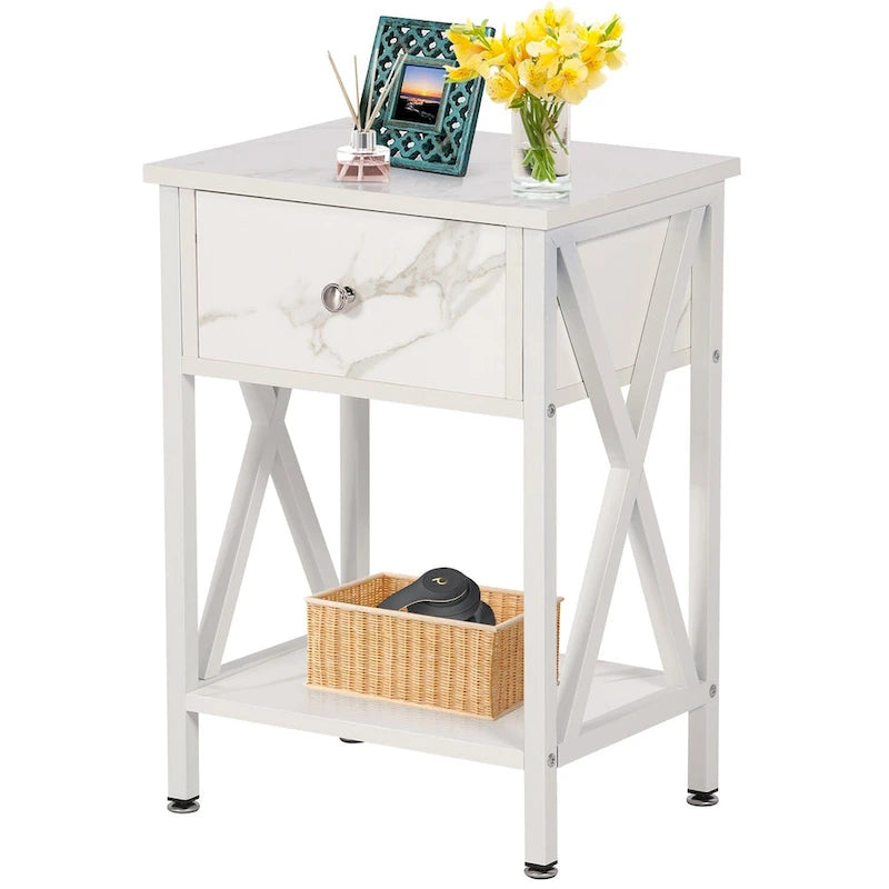 Mid Century Modern Nightstand Side Table with Storage Shelf - 15.8x11.8x21.7