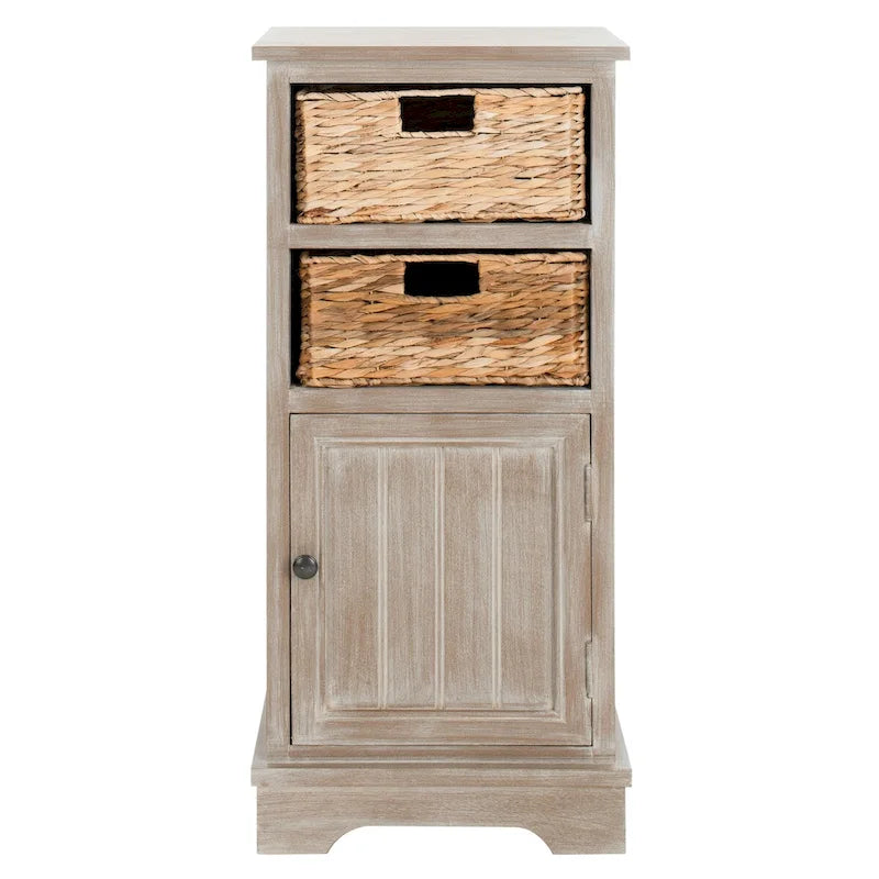 Distressed Black Pine Storage Cabinet with Wicker Baskets - 16"W x 12"D x 35"H