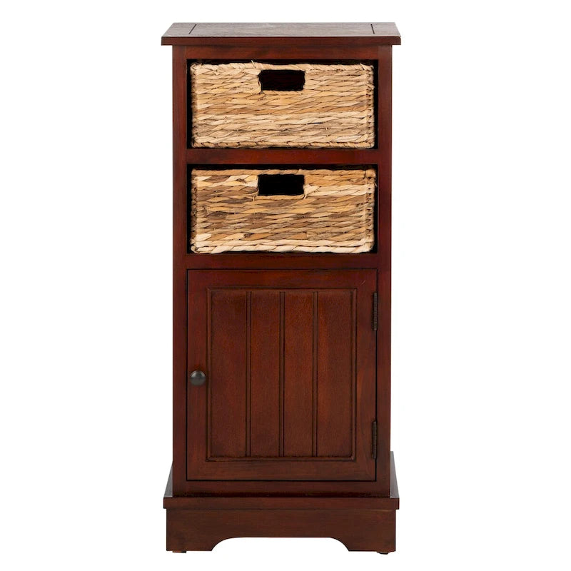 Distressed Black Pine Storage Cabinet with Wicker Baskets - 16"W x 12"D x 35"H