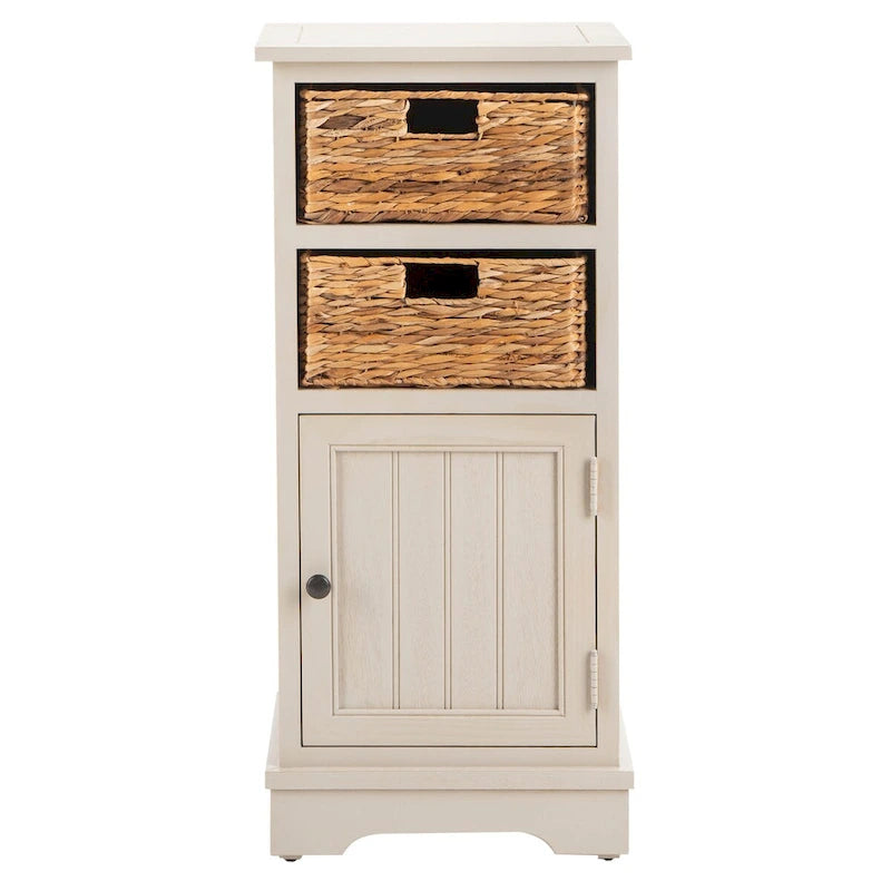 Distressed Black Pine Storage Cabinet with Wicker Baskets - 16"W x 12"D x 35"H