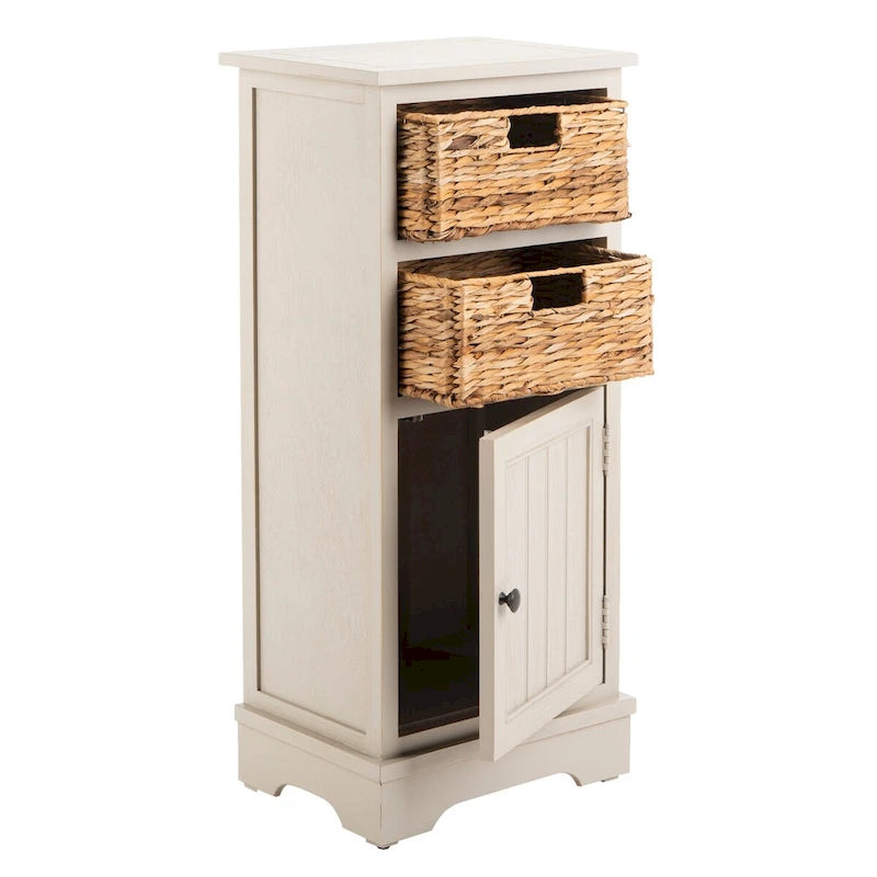 Distressed Black Pine Storage Cabinet with Wicker Baskets - 16"W x 12"D x 35"H