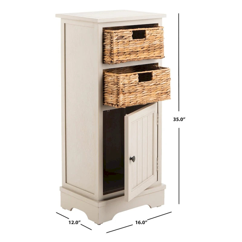Distressed Black Pine Storage Cabinet with Wicker Baskets - 16"W x 12"D x 35"H