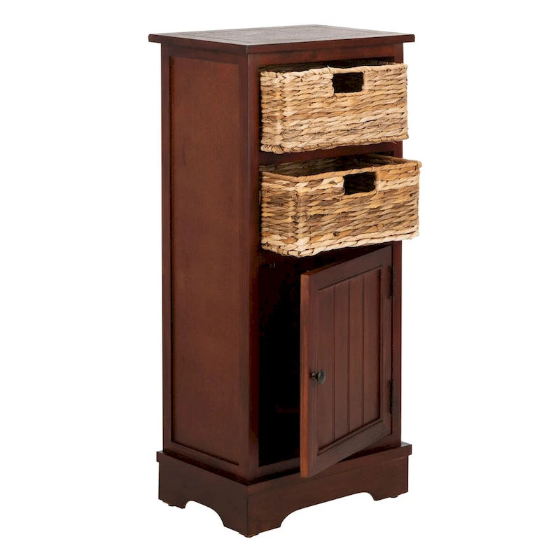 Distressed Black Pine Storage Cabinet with Wicker Baskets - 16"W x 12"D x 35"H