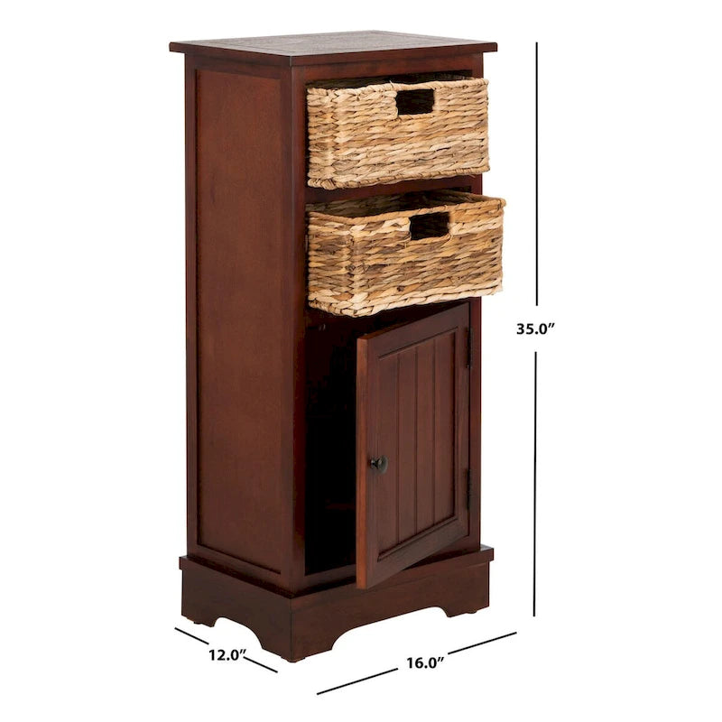 Distressed Black Pine Storage Cabinet with Wicker Baskets - 16"W x 12"D x 35"H