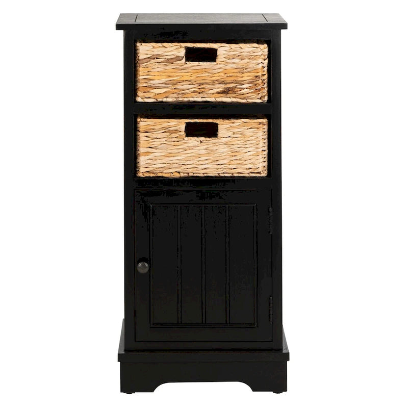 Distressed Black Pine Storage Cabinet with Wicker Baskets - 16"W x 12"D x 35"H