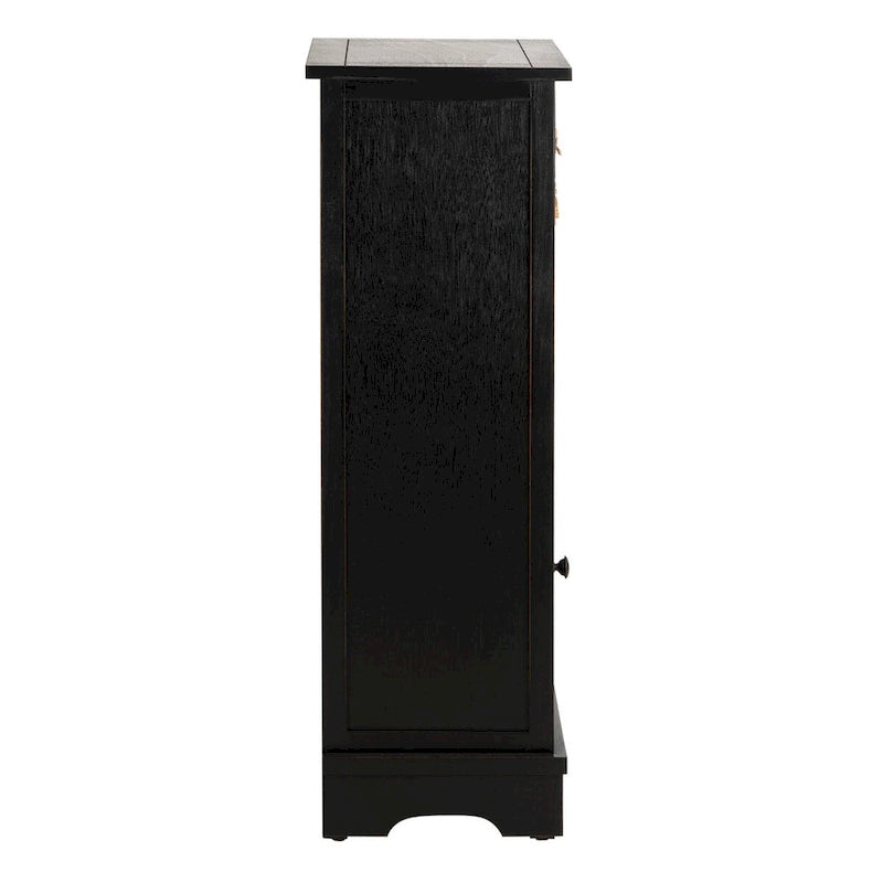 Distressed Black Pine Storage Cabinet with Wicker Baskets - 16"W x 12"D x 35"H