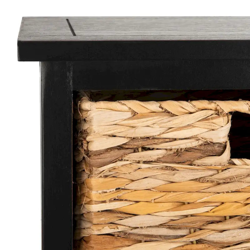 Distressed Black Pine Storage Cabinet with Wicker Baskets - 16"W x 12"D x 35"H