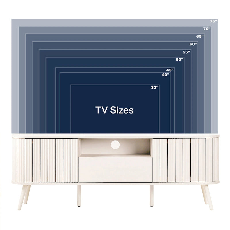70" Farmhouse Curved TV Stand with Drawer, Storage Doors & Cable Management