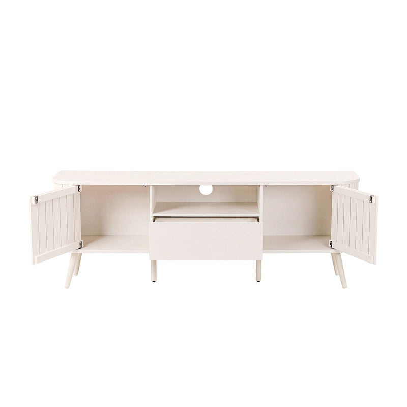 70" Farmhouse Curved TV Stand with Drawer, Storage Doors & Cable Management