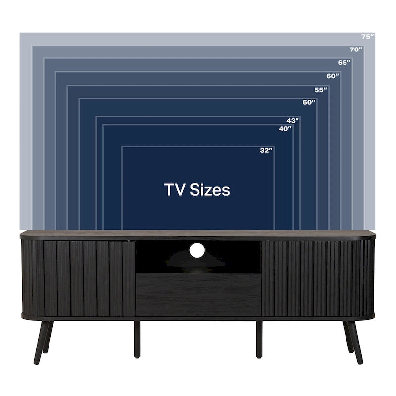 70" Farmhouse Curved TV Stand with Drawer, Storage Doors & Cable Management